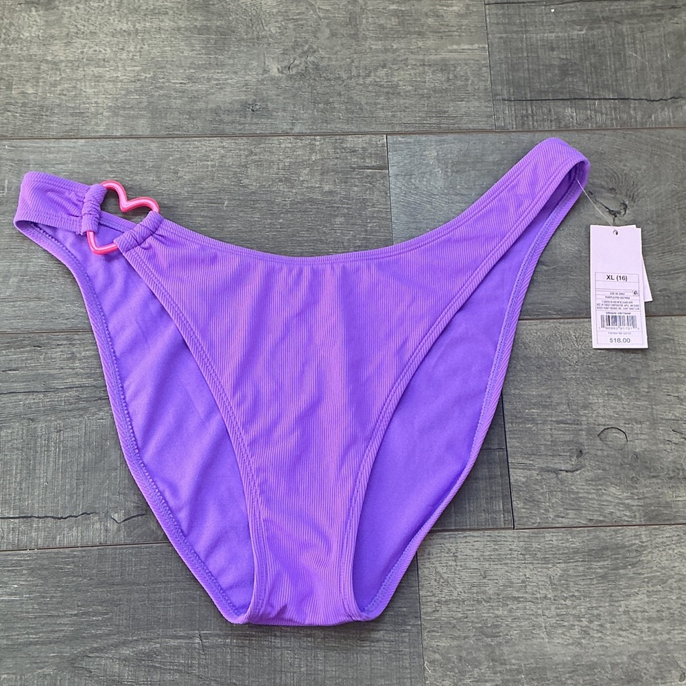 wild fable Purple Ribbed Bikini Bottom with Pink Heart Accent